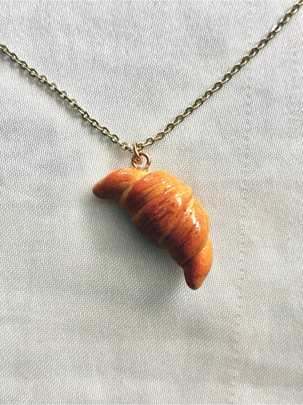 Handmade Croissant Pendant with gold necklace chain